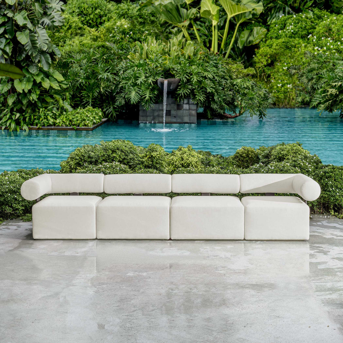 Bolster Back White Armless Outdoor Sofa