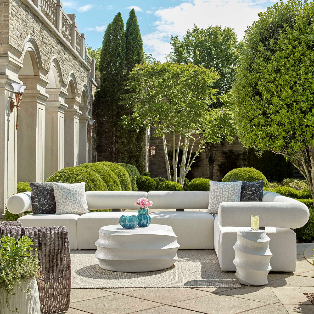 Bolster Back White Armless Outdoor Sofa