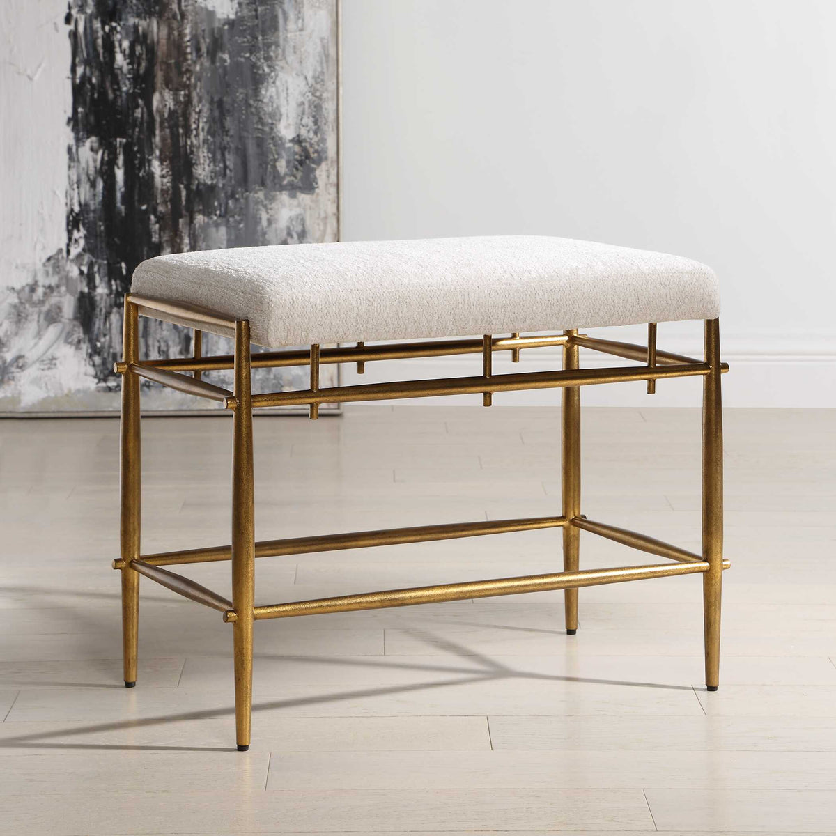 Karleen Plush White Small Brass Bench