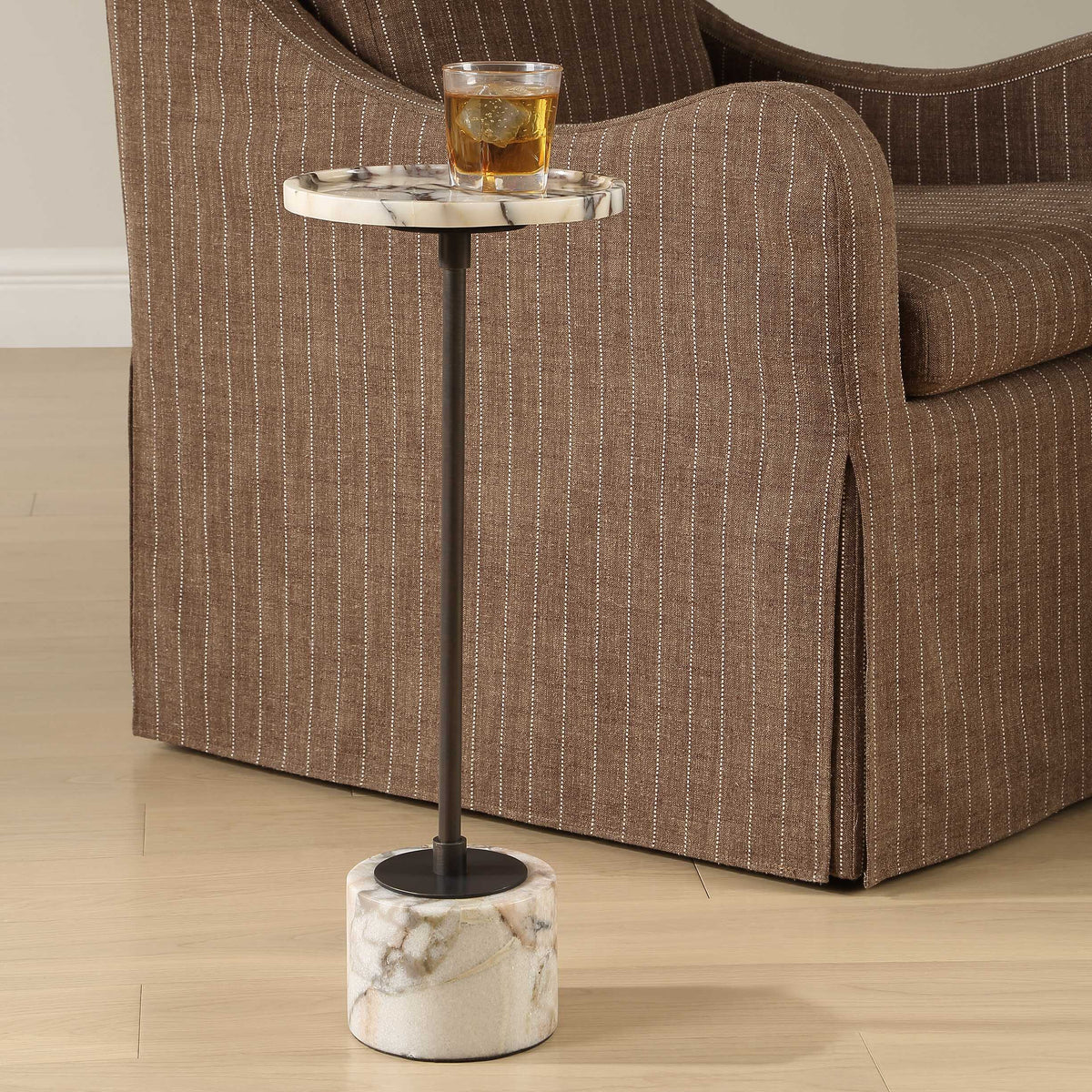 Brunson White Marble Drink Table