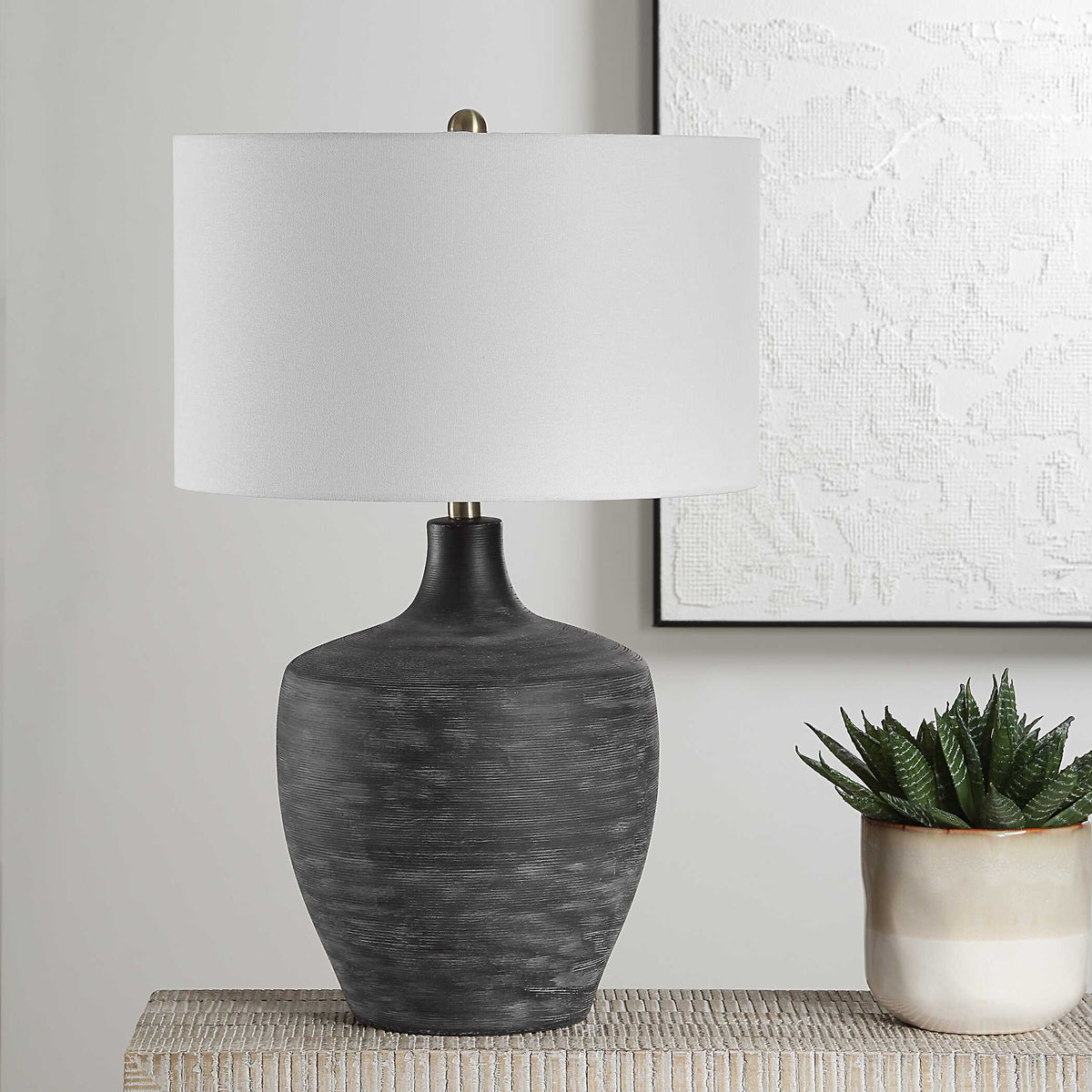 Graphite Ribbed Table Lamp