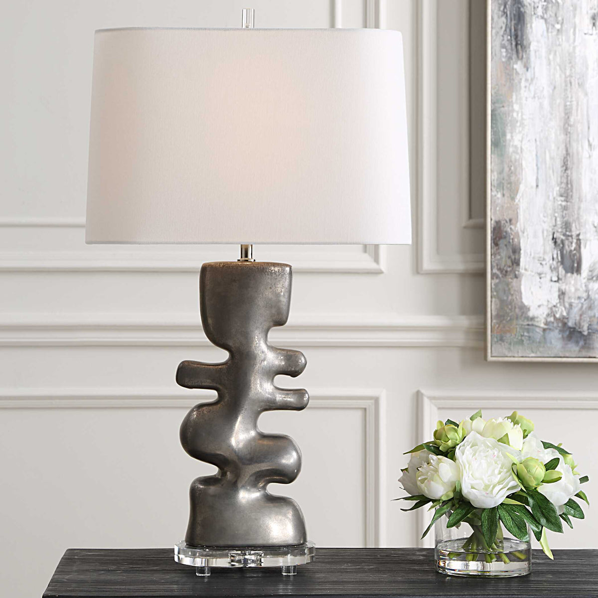 Free Flowing Nickel Table Lamp