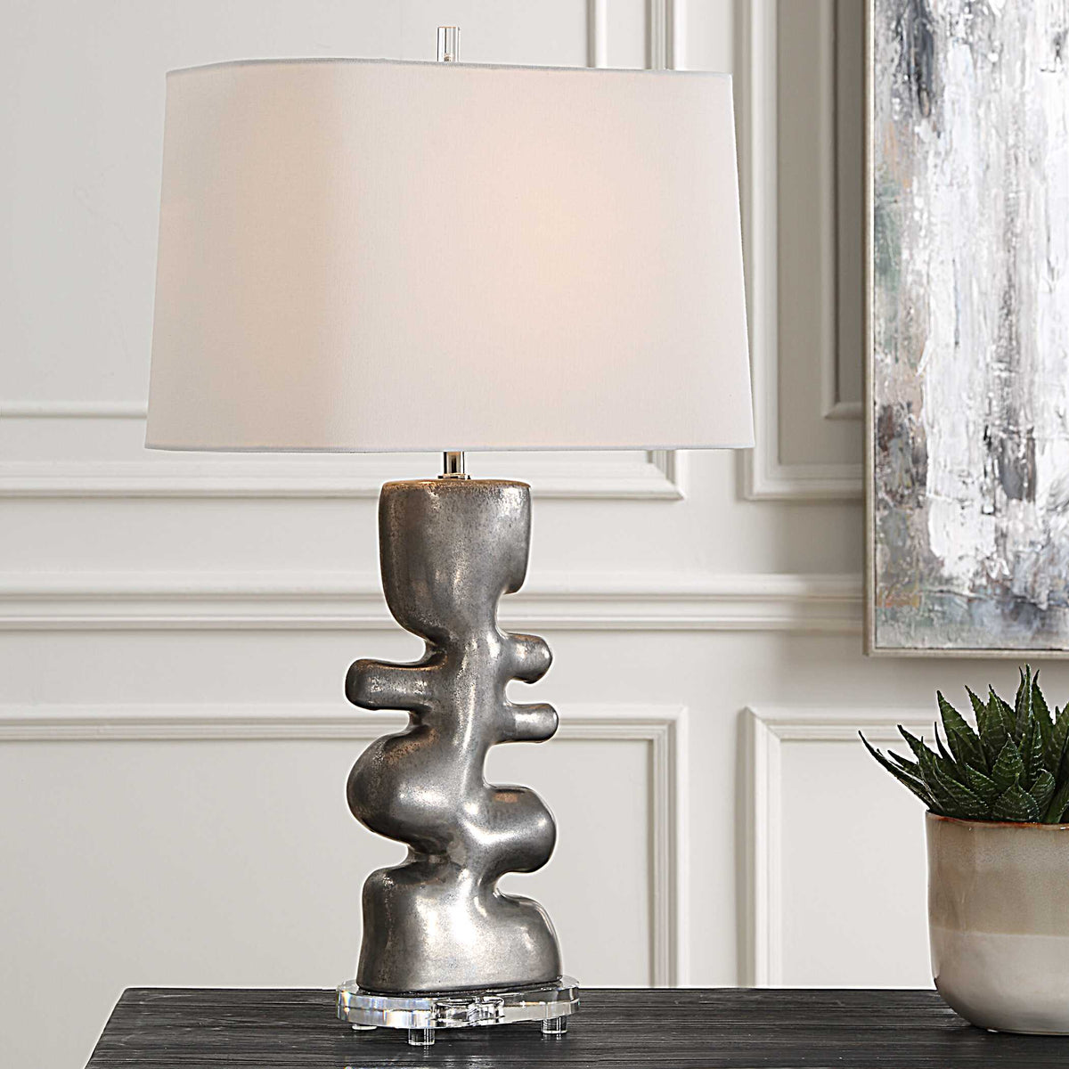 Free Flowing Nickel Table Lamp