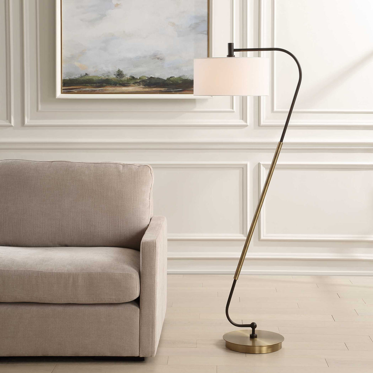 Irwin Curved Brass Floor Lamp