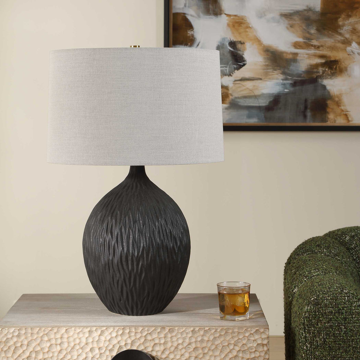 Levee Satin Black Table Lamp