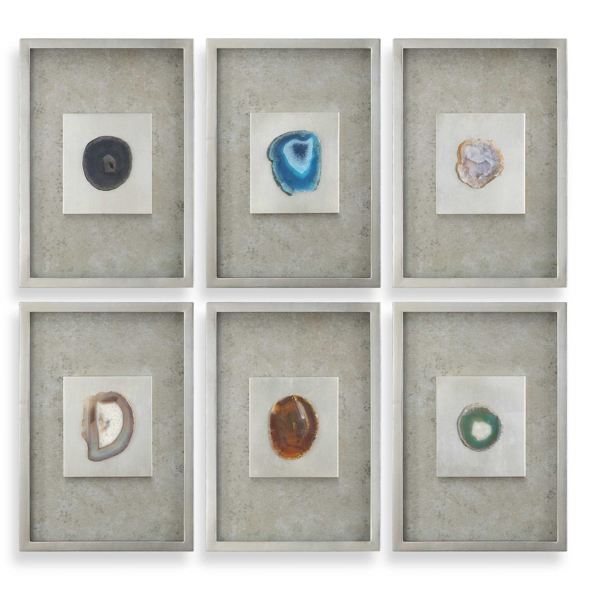 Agate Stone Silver Wall Art Set/6