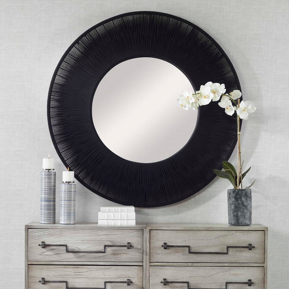 Sailor's Knot Black Round Mirror