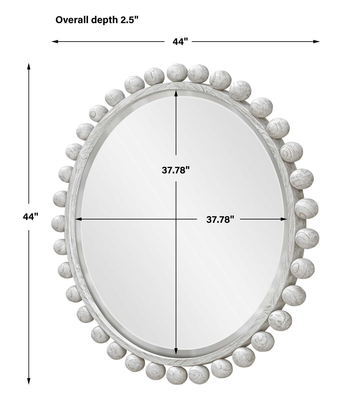 Cyra Wood Round Mirror, Aged Ivory