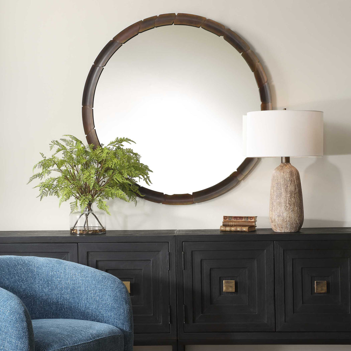 Auger Amber Glass Round Mirror