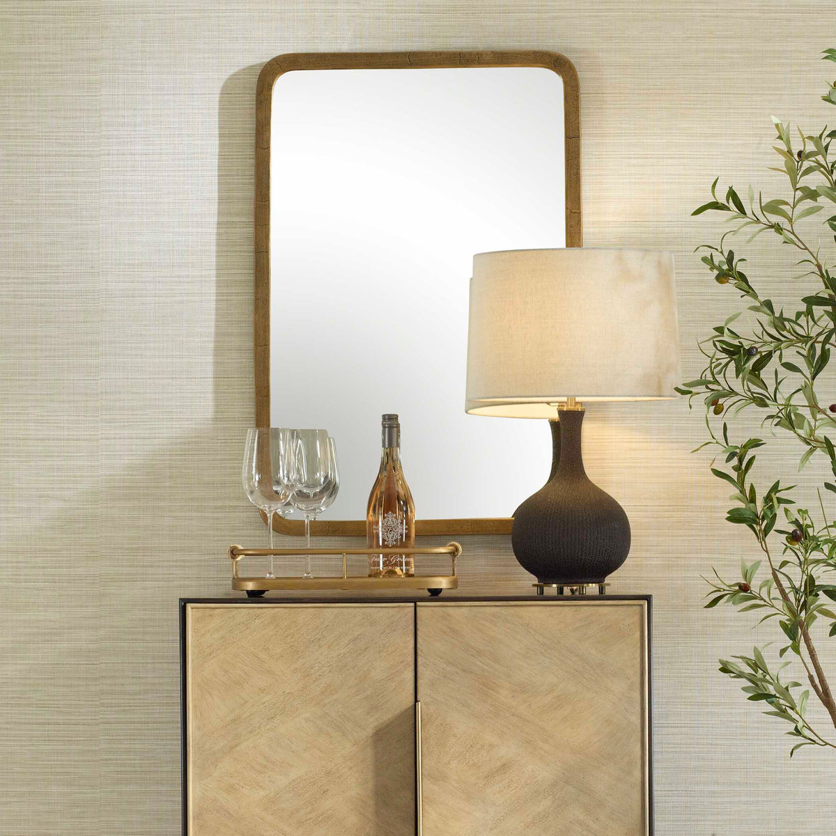 Vestry Antique Brass Mirror