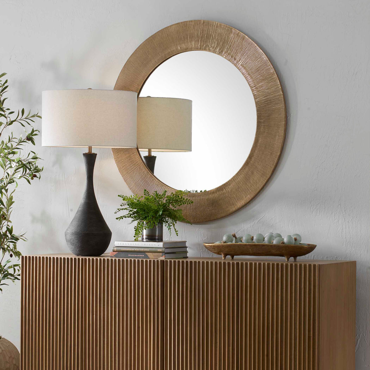 Tano Antique Brass Round Mirror