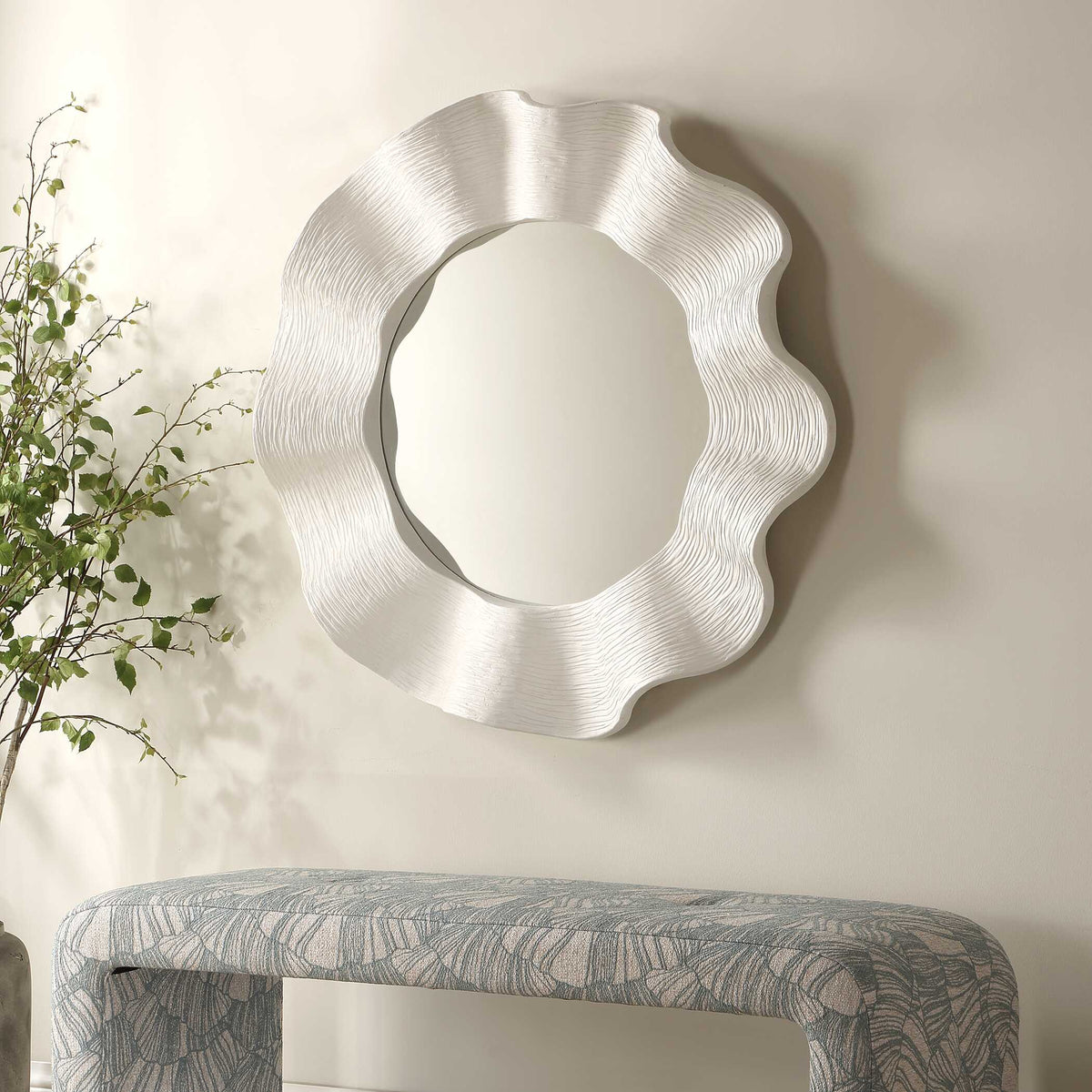 Wave Length Round White Mirror