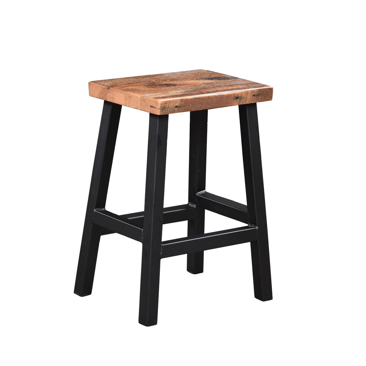Barnwood Barstool Black Metal Base