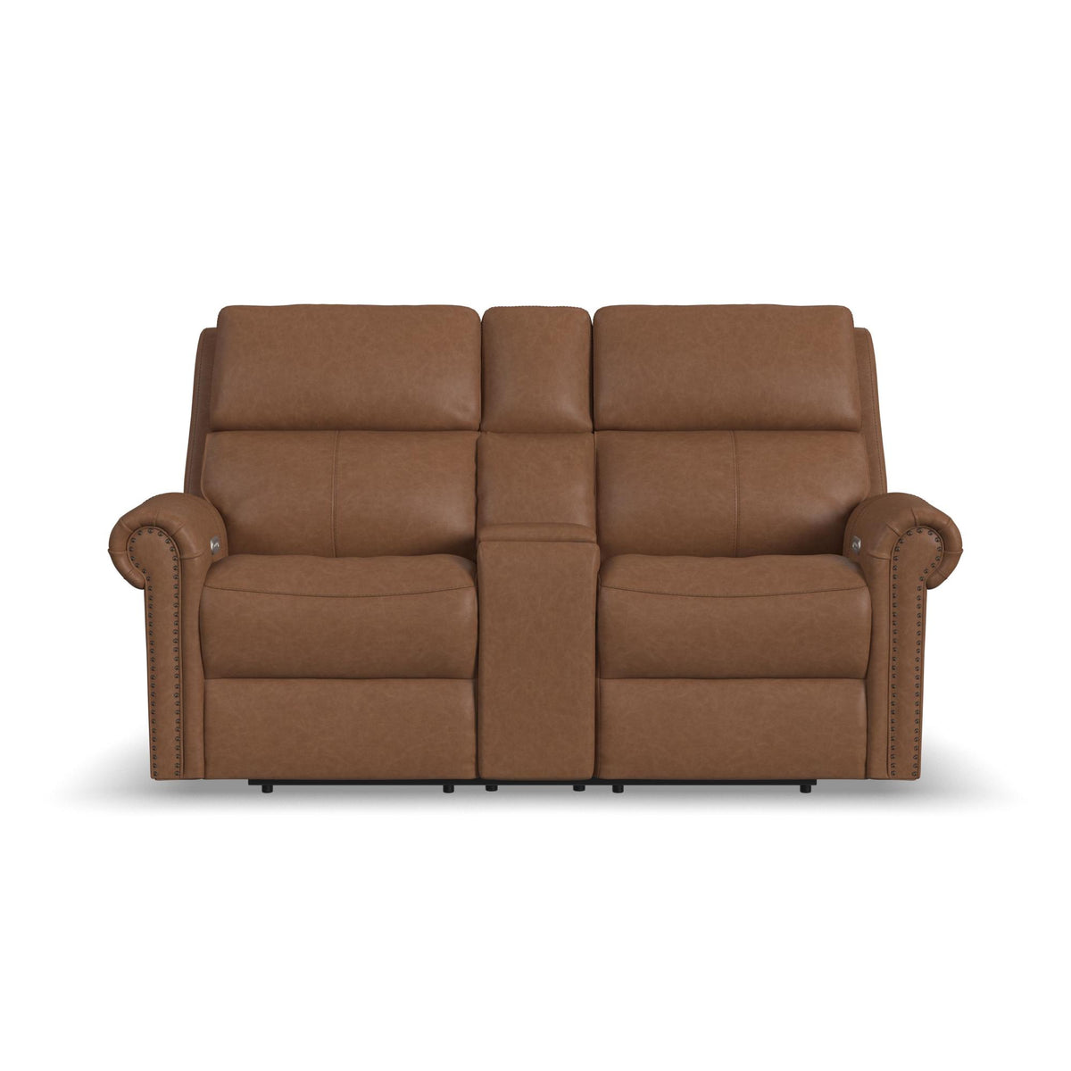 Bernard Leather Power Reclining Loveseat with Console, Power Headrests & Lumbar