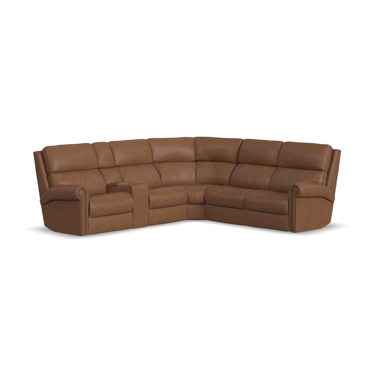 Bernard Leather Power Reclining Sectional w/ Power Headrest & Lumbar (B3871-SECTL)