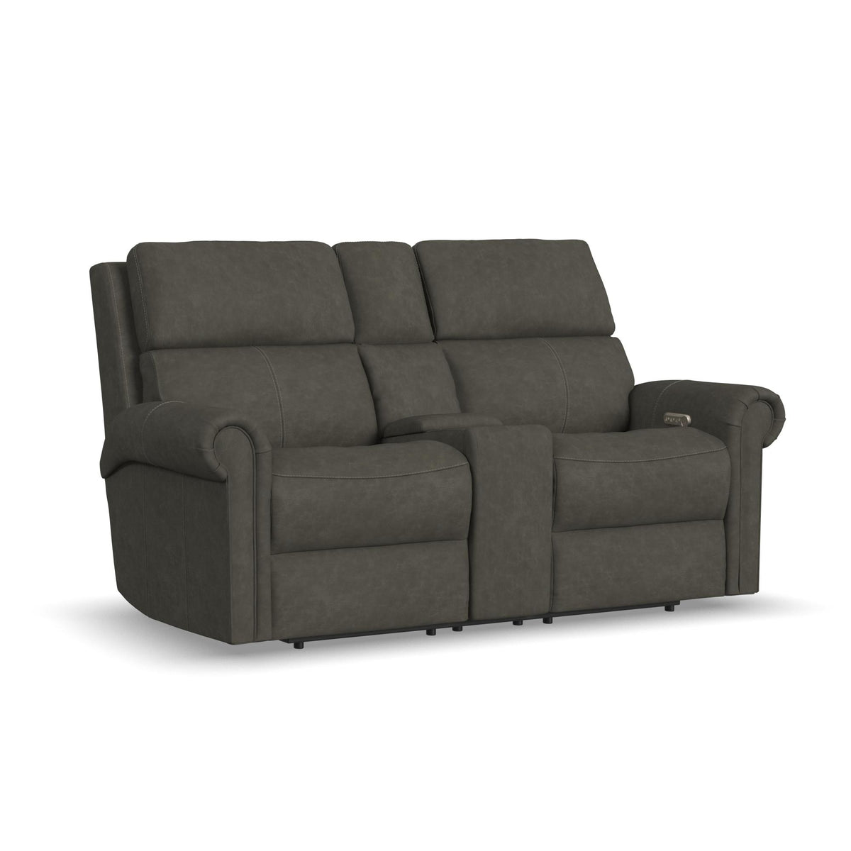 Bernard Leather Power Reclining Loveseat with Console, Power Headrests & Lumbar