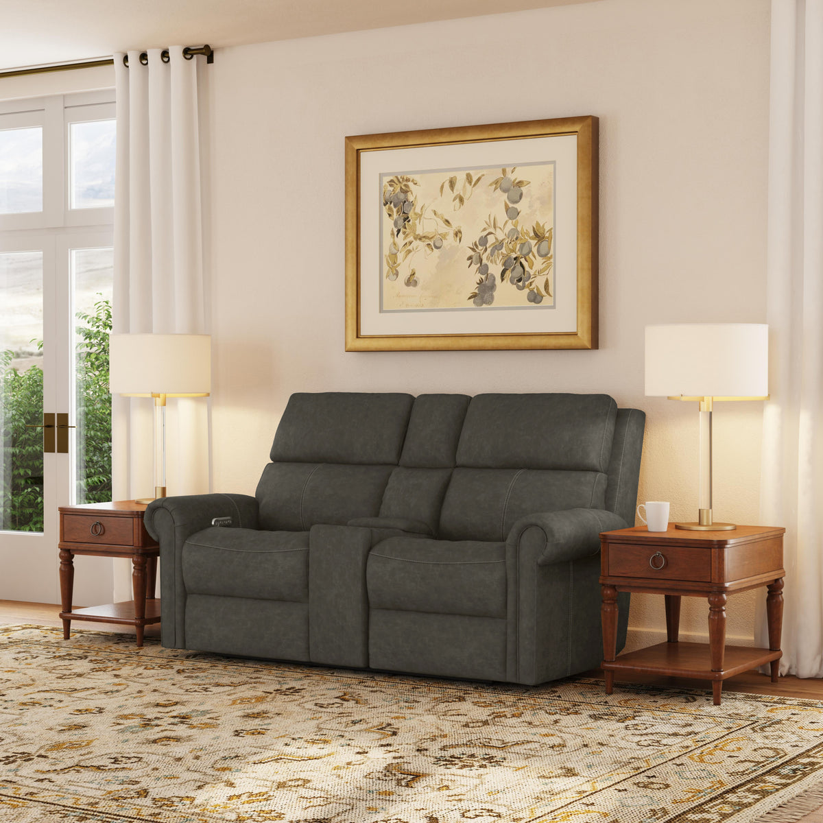 Bernard Leather Power Reclining Loveseat with Console, Power Headrests & Lumbar