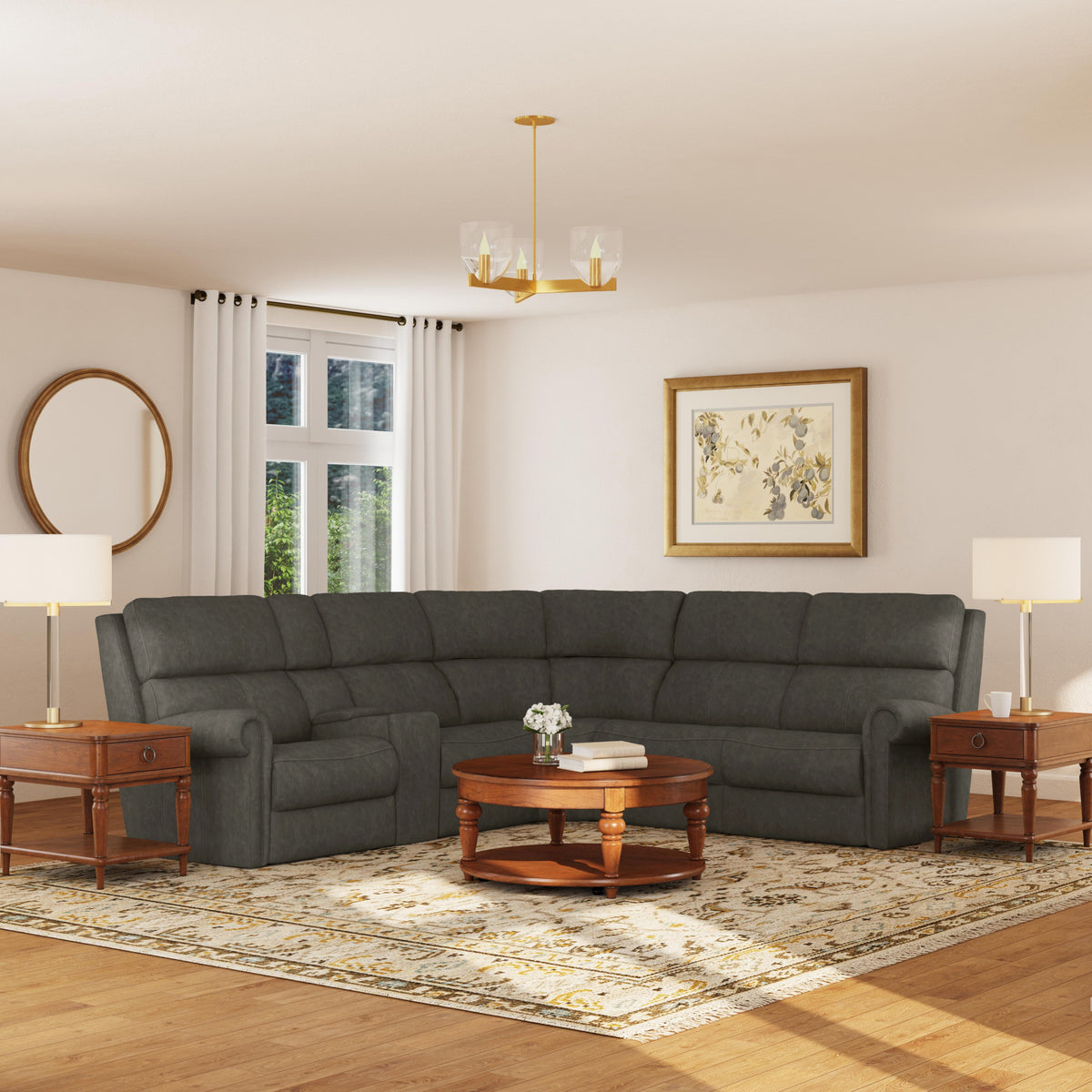 Bernard Leather Power Reclining Sectional w/ Power Headrest & Lumbar (B3872-SECTL)