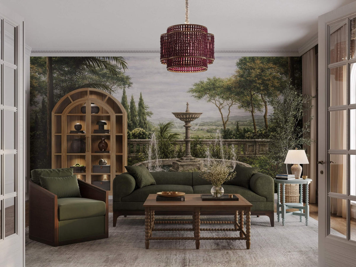 Arcadia Sofa in Walnut w/ Thames Moss Green Performance Fabric