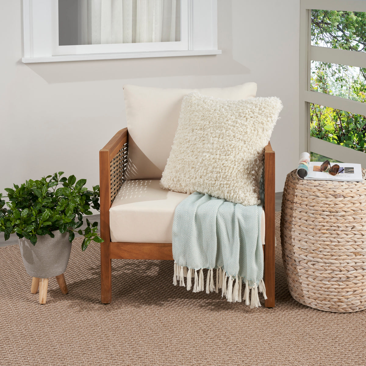 Outdoor Pillows VJ011 Ivory 18" x 18" Throw Pillows