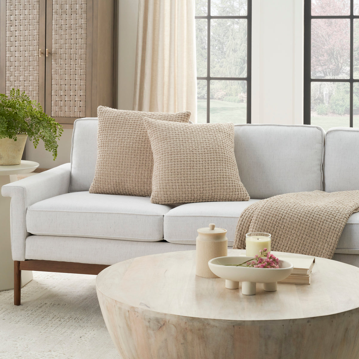 Lifestyle ZH225 Beige 18" x 18" Set of 2 Throw Pillows