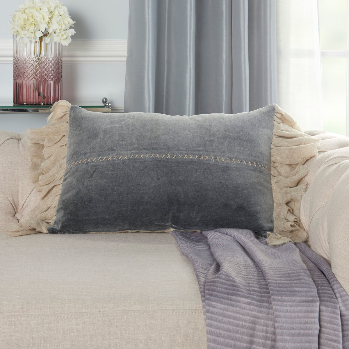 Sofia GE903 Dark Grey 14" x 22" Throw Pillows