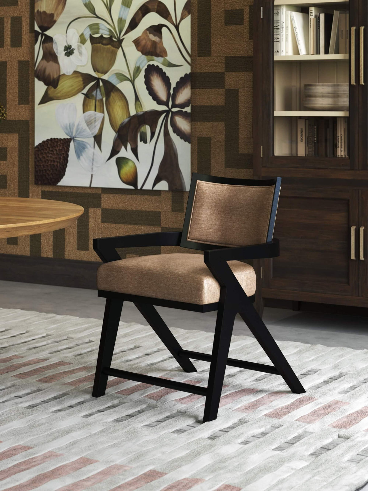 Pierre Dining Chair in Batavia Black w/ Upholstered Back w/ Thames French Yellow Performance Fabric