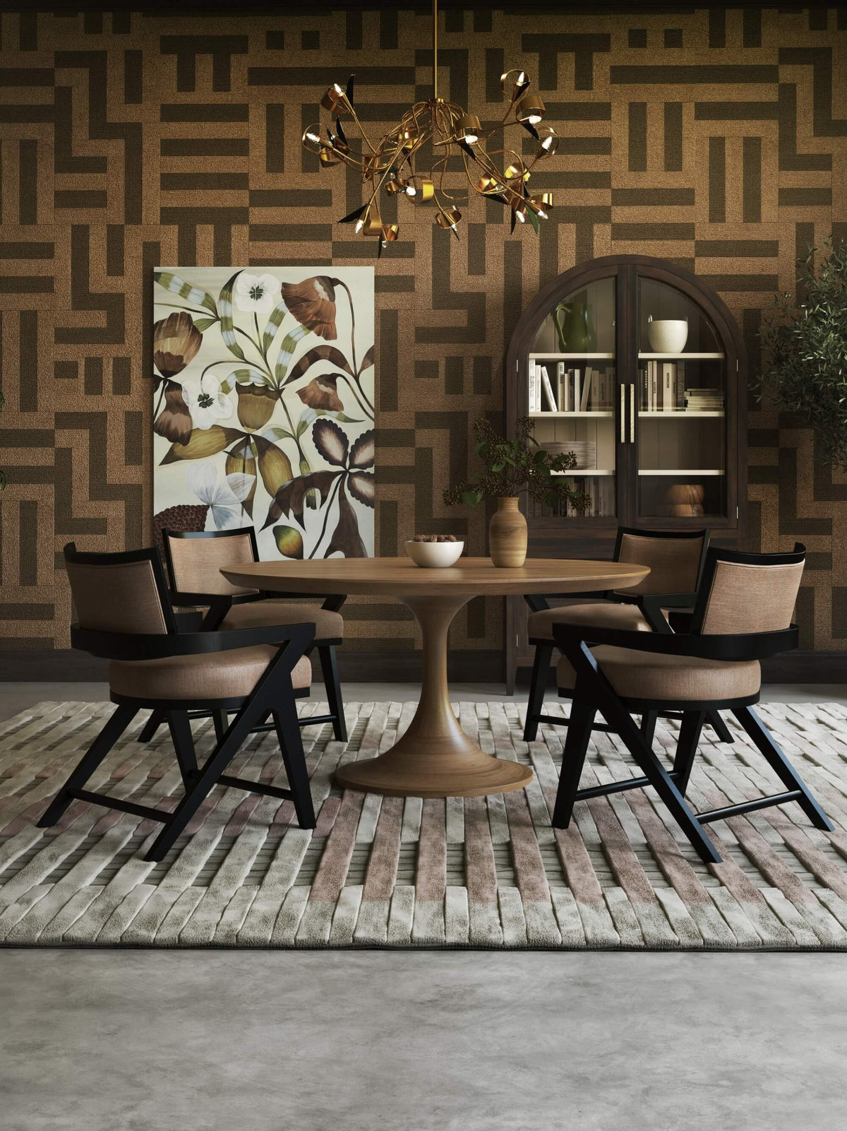 Pierre Dining Chair in Batavia Black w/ Upholstered Back w/ Thames French Yellow Performance Fabric