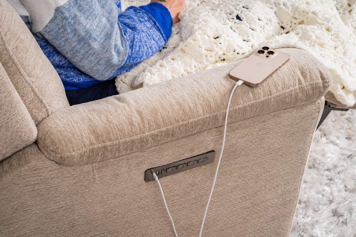 Sophisticated Fabric Perfect Match Power Swivel Gliding Recliner with Power Headrest & Lumbar