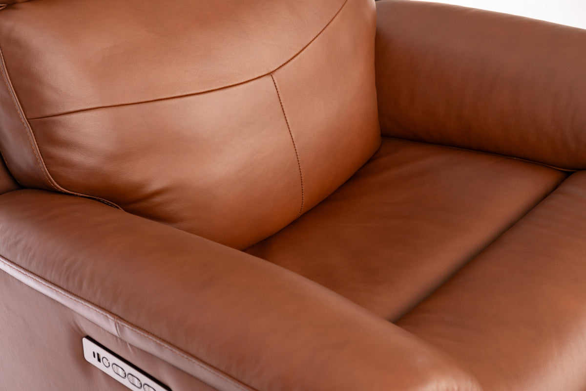 Refined Leather Perfect Match Power Swivel Gliding Recliner with Power Headrest & Lumbar