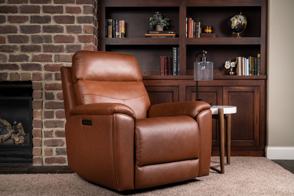 Refined Leather Perfect Match Power Swivel Gliding Recliner with Power Headrest & Lumbar
