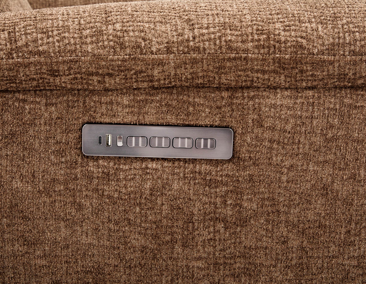 Refined Fabric Power Swivel Gliding Recliner with Power Headrest & Lumbar