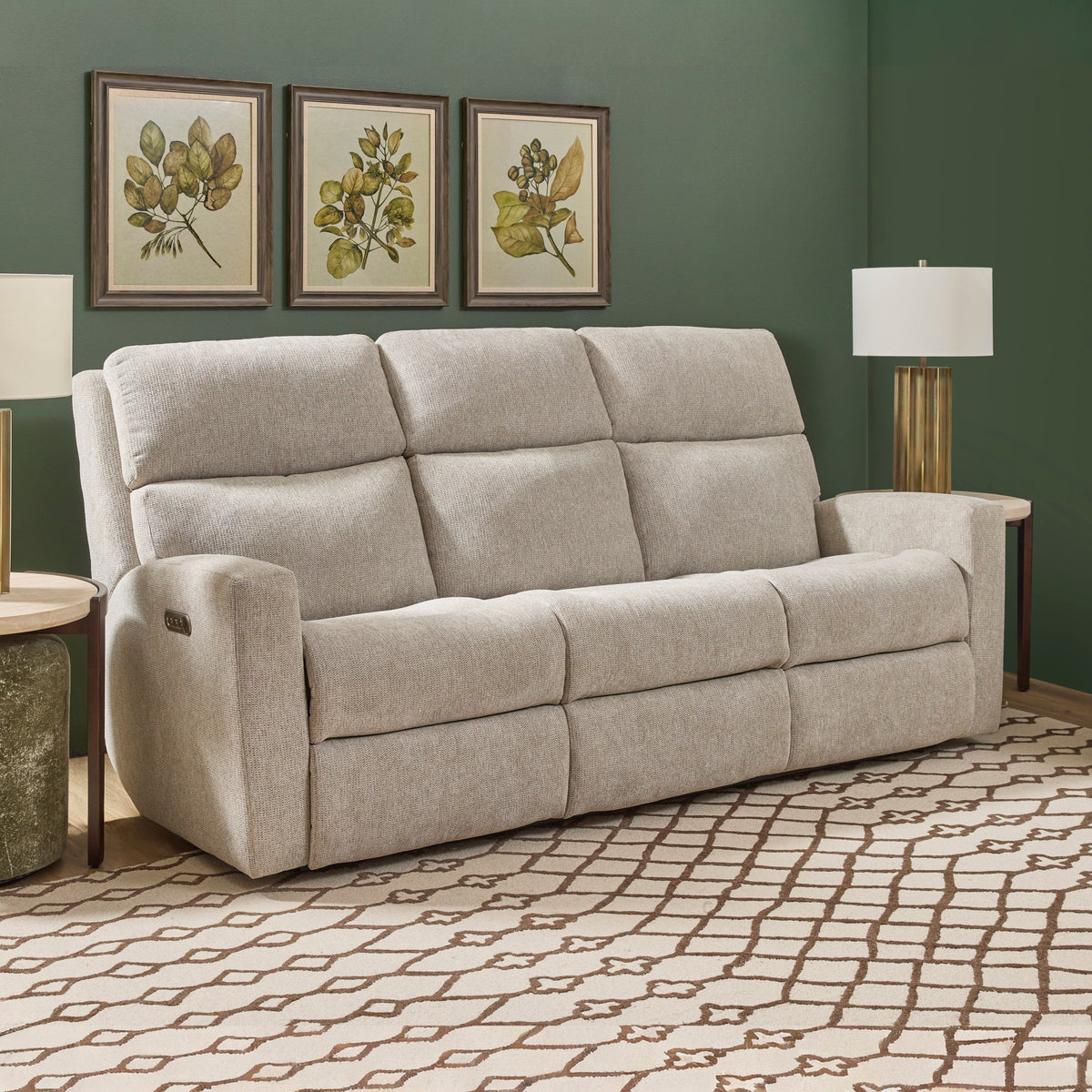 Score Fabric Power Reclining Sofa with Power Headrests & Lumbar
