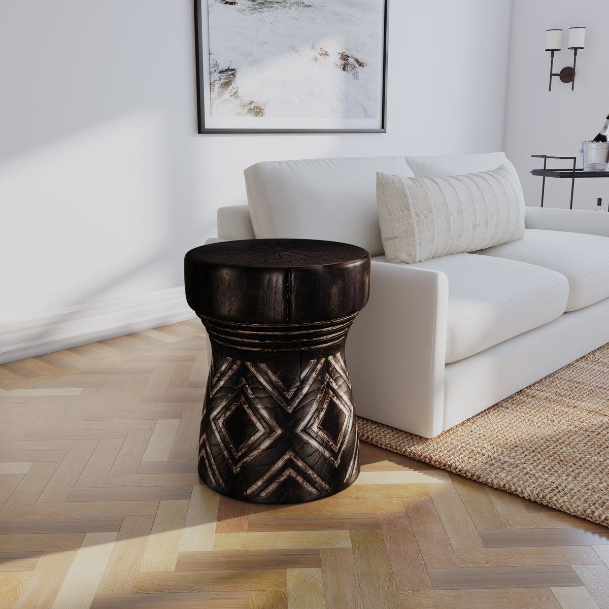 Commerce & Market Carved Stump Side Table